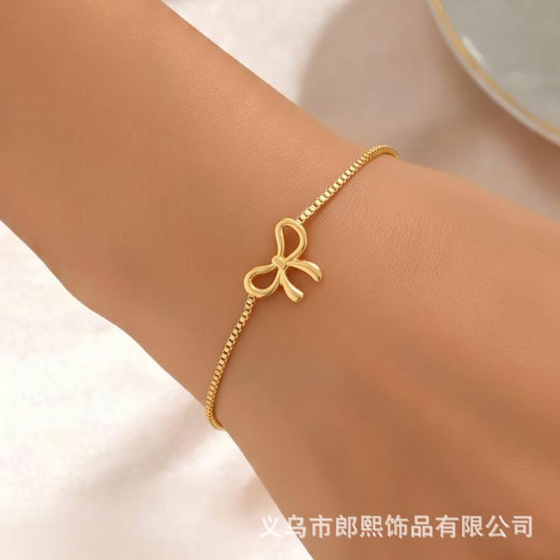 Stainless Steel European and American Foreign Trade Cross-Border Bow Pendant Adjustable Bracelet Women's Fashion Simple High-End Jewelry