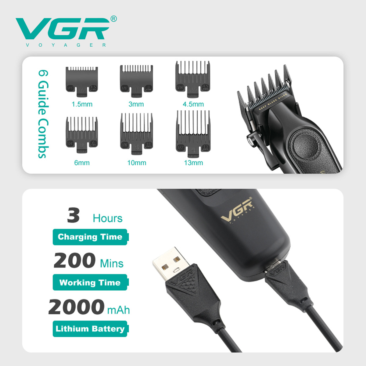 Electric Hair Clipper Salon Style Gradient Hair Trimmer Rechargeable for Home Use_voghion.com