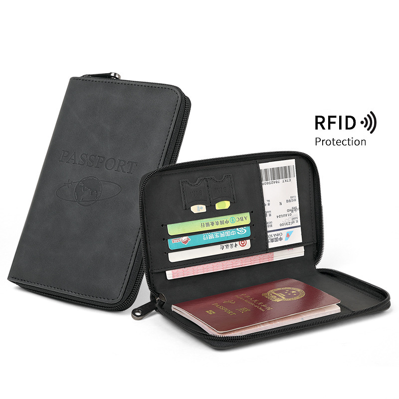Cross-border 2024 nuevo pasaporte anti-magnético RFID zipper corto pasaporte de viaje bolsa multifuncional bolsa de documentos de almacenamiento