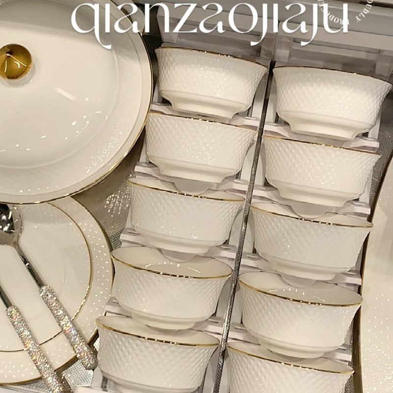 Hand-Painted Gold Bowls and Dishes Tableware Set, Accessible Luxury and High-End Simple Bowls and Dishes Tableware Rice Bowls and Plates Kitchen Utensils Set