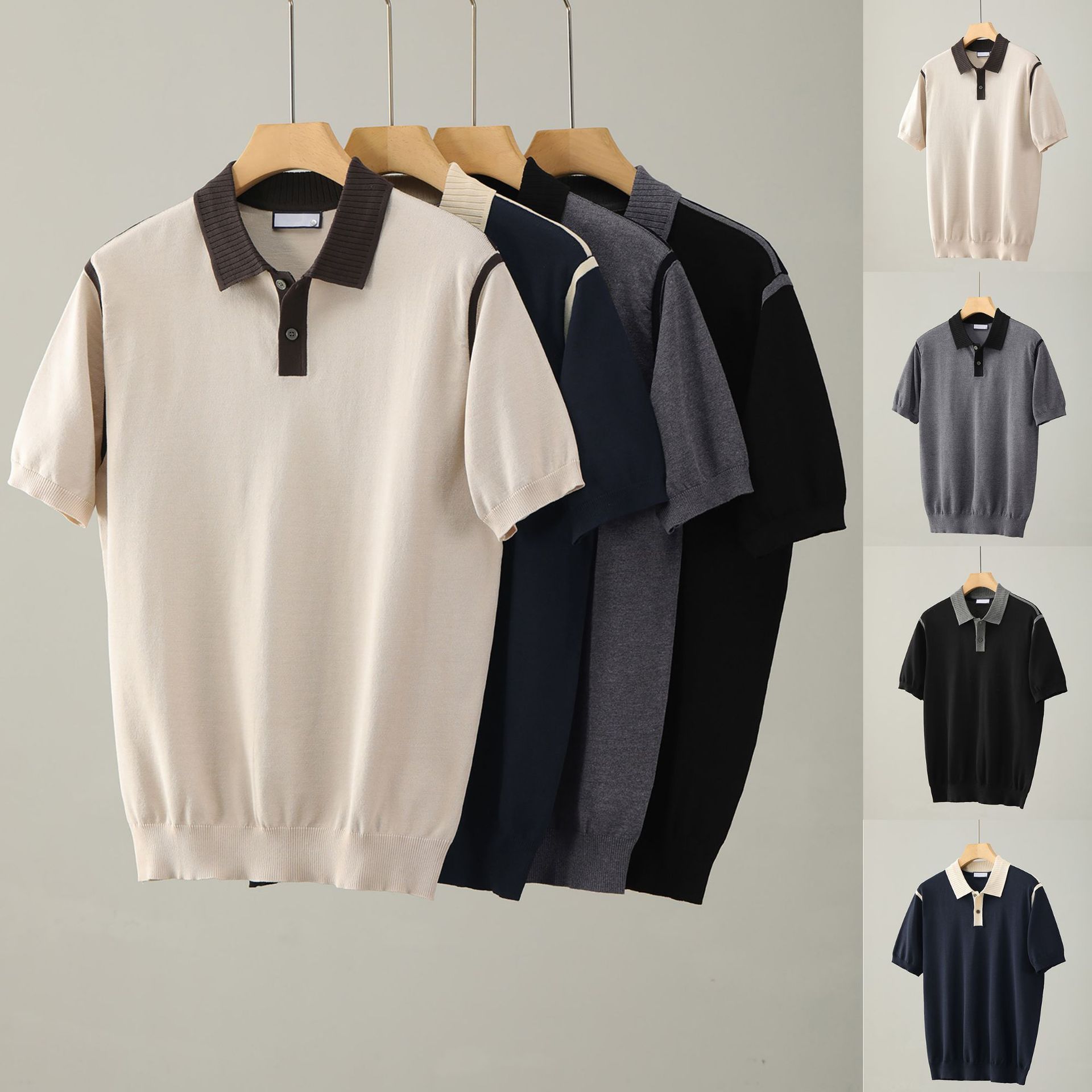 Polo camiseta de punto camiseta de manga corta camiseta de hombre paul línea tridimensional viejo qianfeng verano fábrica transfronteriza al por mayor
