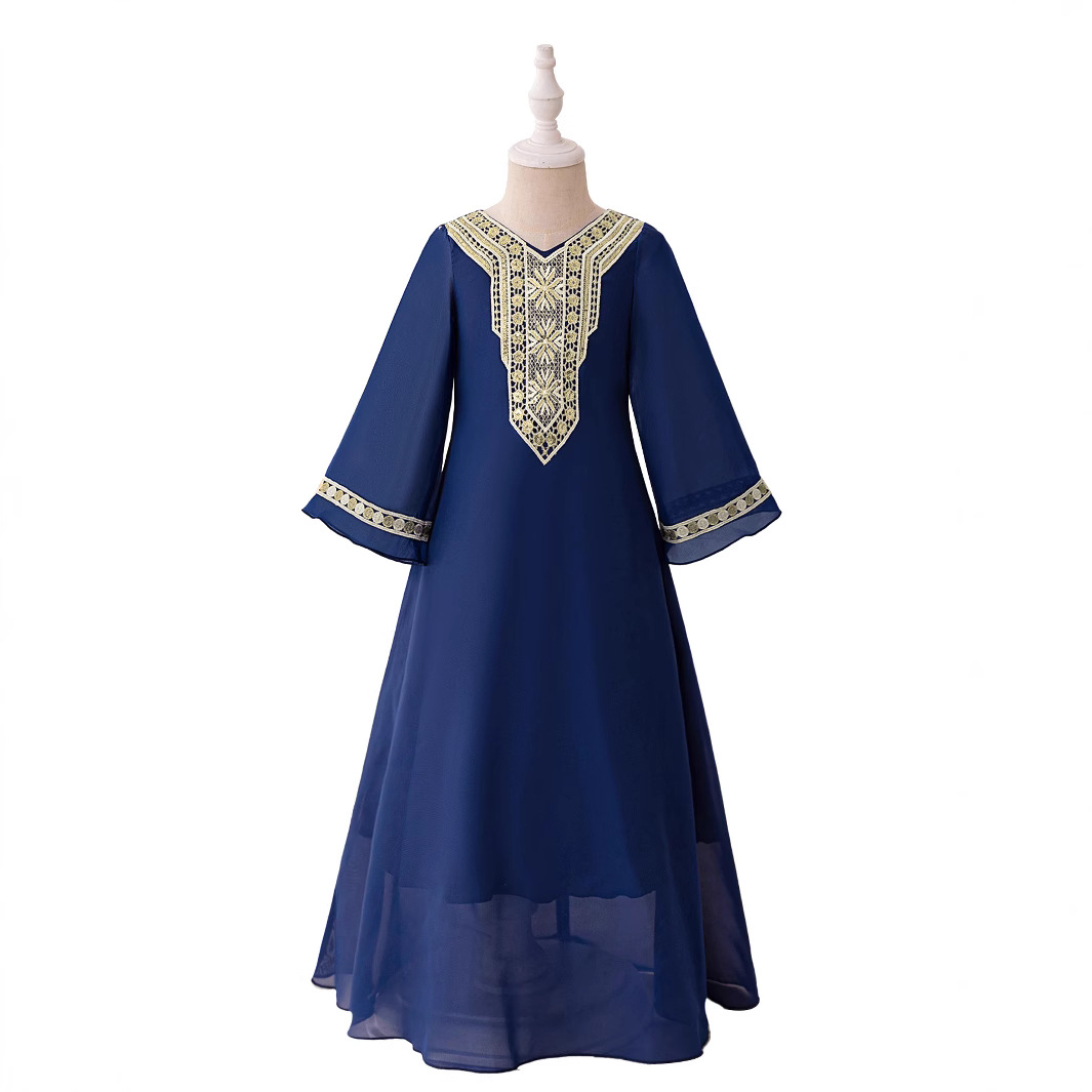 Vestido largo para niñas con estampado patchwork, vestido midi, vestido de fiesta infantil, vestido de noche.
