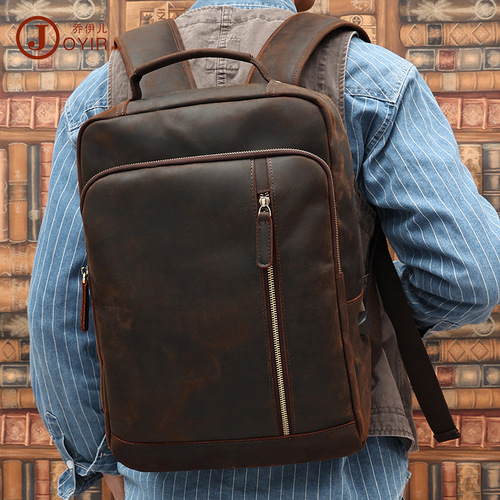 New genuine leather shoulder bag for men 15.6 inch retro computer bag mad cow leather large capacity travel shoulder bag for men 