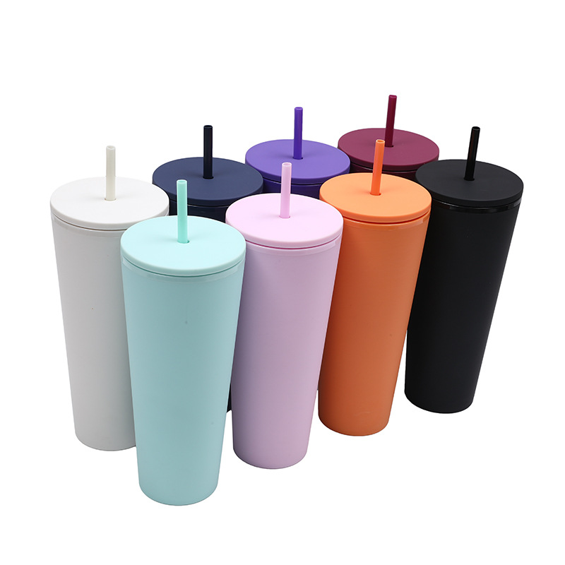 2023 nuevo suministro directo de fábrica transfronteriza Venta caliente de gran capacidad de doble capa taza de plástico simple de doble capa taza de paja engrosada