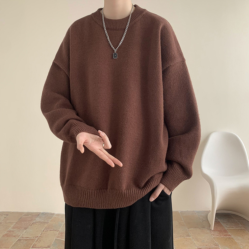 圆领毛衣针织衫男潮牌帅气秋冬季打底衫2025新款男士气质修身上衣|undefined