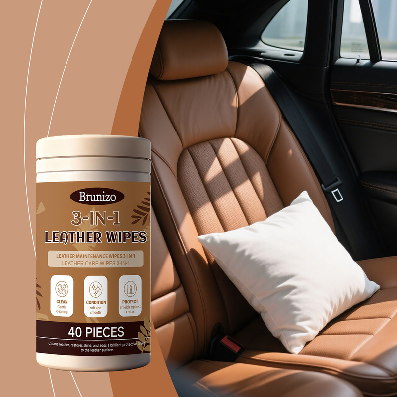 Brunizo Cleaning and Care Wipes for Home and Car Leather, Quick Stain Removal and Brightening Maintenance Cleaning Wipes