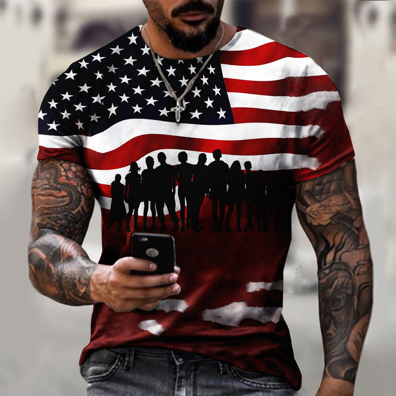 国境を越えた貿易 3D プリントアメリカ国旗 Tシャツファッションストリート紳士服デジタル印刷 Tシャツソースメーカー紳士服|undefined