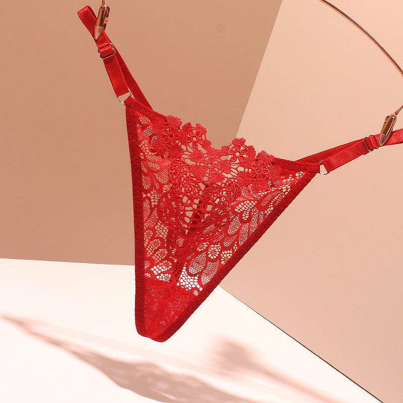 Sexy women's thong with hollow-out design, adjustable straps, embroidered small panties, one-piece T-back thong for women Sexy women's thong with hollow-out design, adjustable straps, embroidered small panties, one-piece T-back thong for women