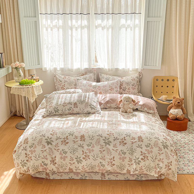 Cotton Four-piece Quilt Cover 100 All Cotton Student Dormitory Single Quilt Cover Bed Sheet Three-piece Bedding Double