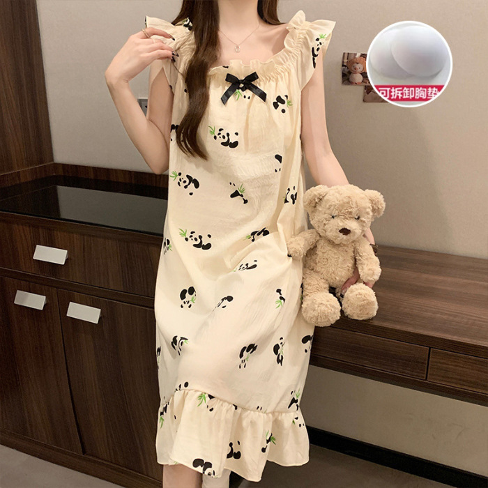 Camisón de las mujeres vestido de mitad de longitud verano dulce Correa linda princesa estilo estudiante con almohadilla en el pecho pijamas vestido entrega en vivo