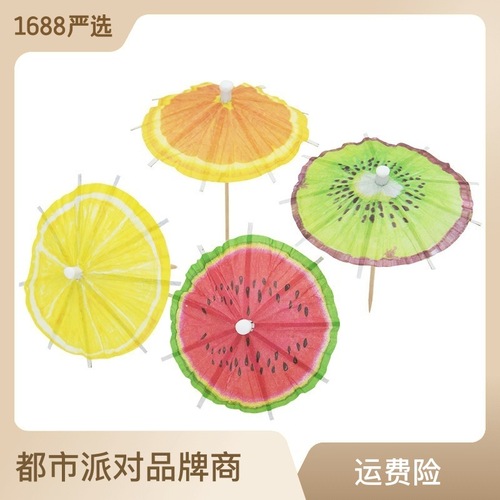 Summer theme party decorations watermelon paper umbrella sign small flower umbrella sign fruit sign drink juice cocktail sign
