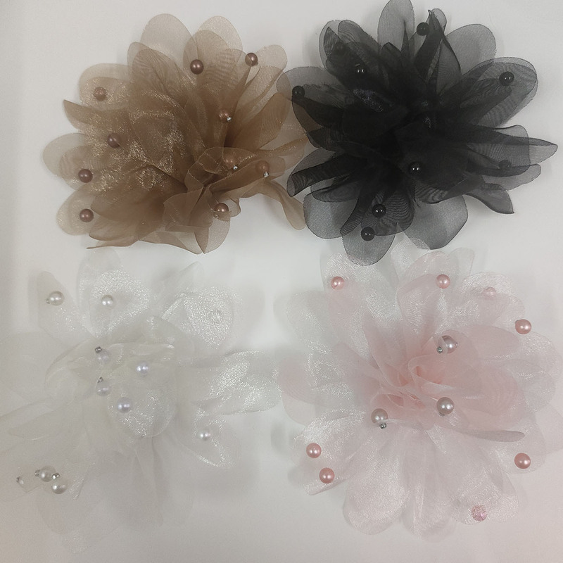 オーガンジー立体花飾り 韓国風DIYヘアアクセサリー ブローチ ヘアピン ジュエリーアクセサリー ビーズ装飾 ヘアアクセサリー 爽やかで甘い|undefined