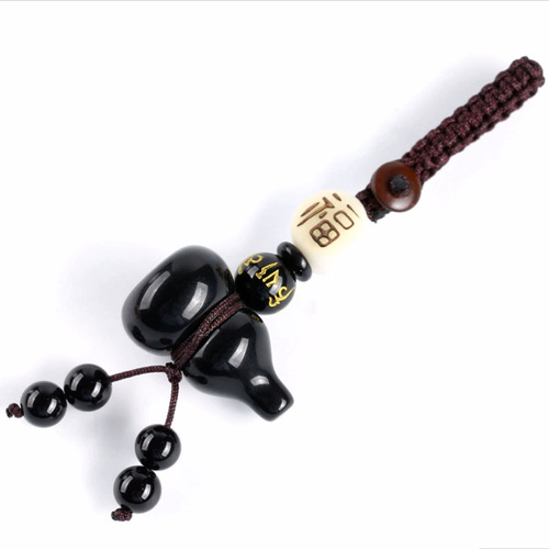 Manufacturer Directly Operated Natural Mexican Obsidian Gourd Keychain Pendant Small Gourd Bodhi Wholesaler Mobile Chain