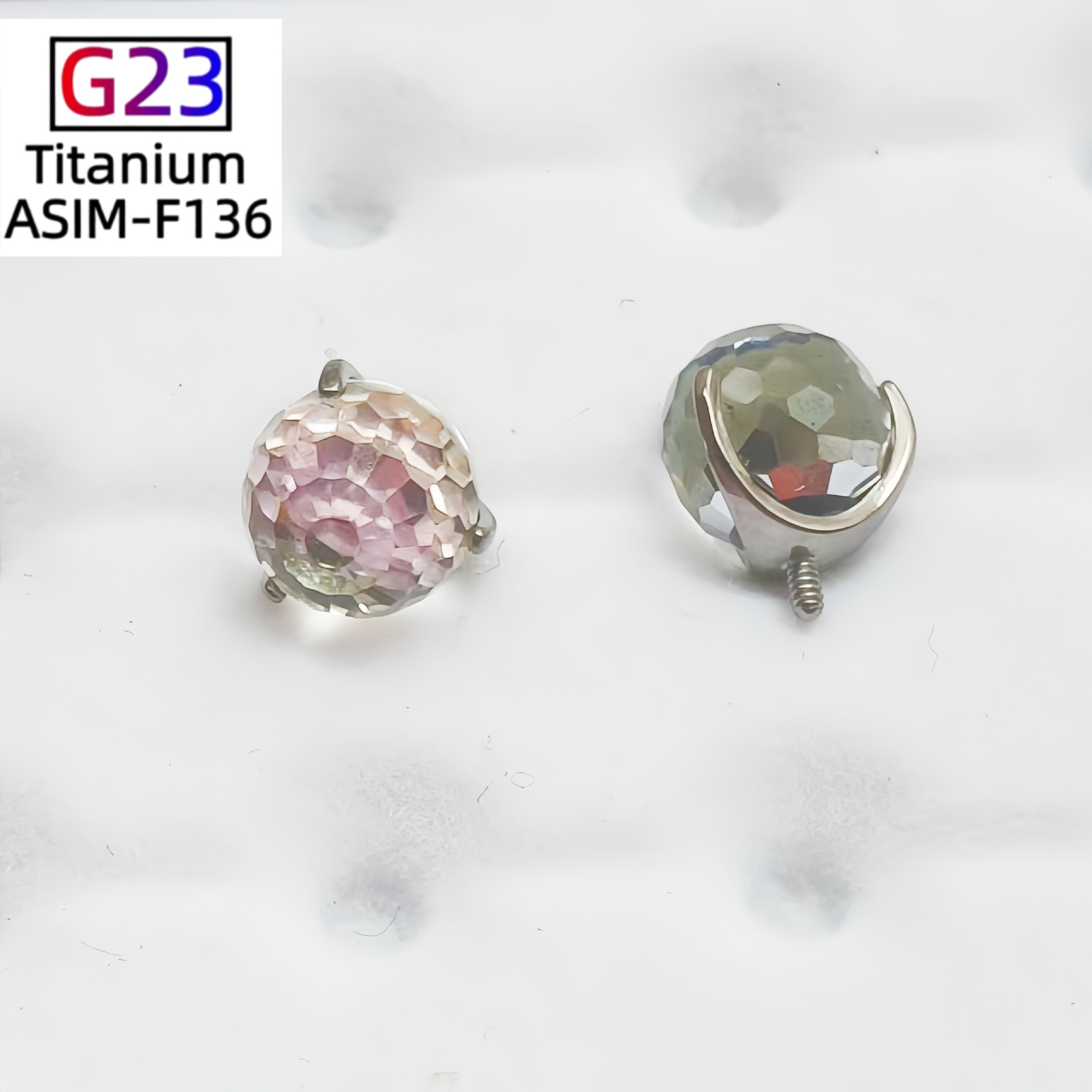 G23 Titanium Alloy Gradient Flashing Light Bouncy Ball Lip Nail Earrings Titanium Piercing Replacement Head Jewelry detail image 8