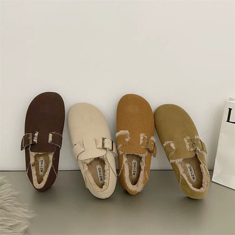 24 зимние новые коричневые ретро бархатные ленивые туфли повседневные дикие толстые подошвы теплые снежные сапоги женские хлопчатобумажные туфли