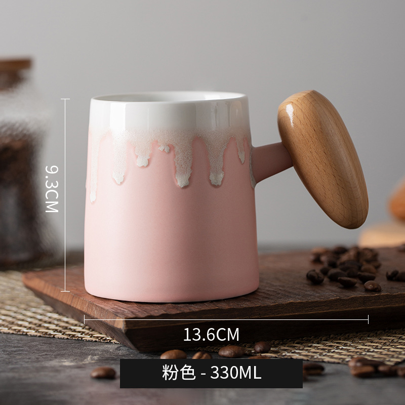 Taza de café con asa de madera retro minimalista nórdico, microondas de cerámica, taza de desayuno, taza de leche, taza, par de tazas