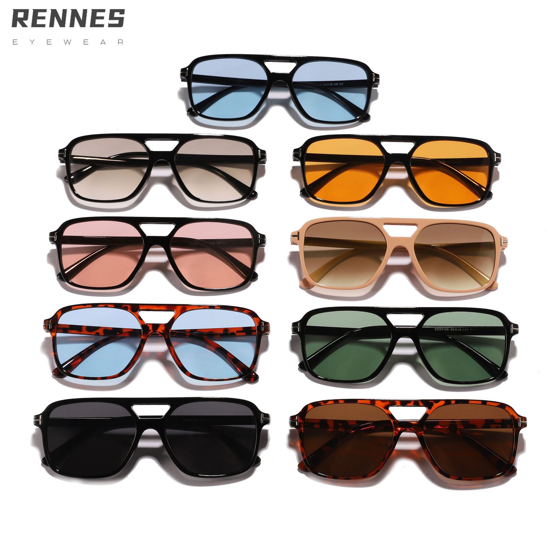 2024 nuevo europeo y americano en forma de T cuadrado doble haz gafas de sol moda retro calle tiro desgaste esencial gafas de moda