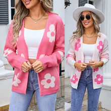 2025春装新款欧美外贸女装跨境毛衣大码开衫花朵针织衫亚马逊毛衣