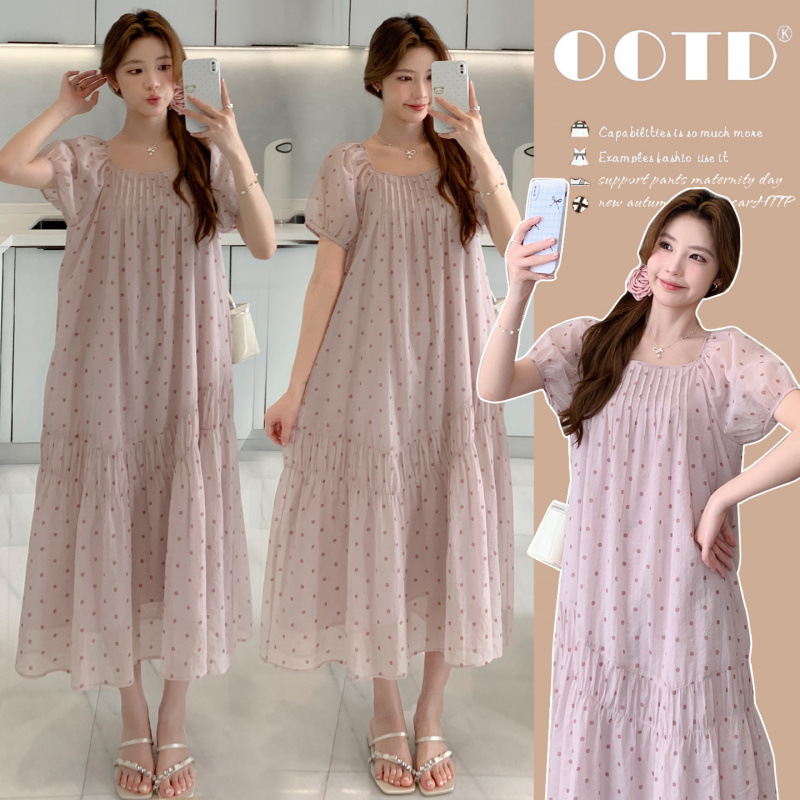 Maternity Summer Dress, Fashionable New Style for Trendy Moms, Stylish Polka Dot Dress That Doesn'T Show Pregnancy, High-End Summer Outfit Maternity Summer Dress, Fashionable New Style for Trendy Moms, Stylish Polka Dot Dress That Doesn'T Show Pregnancy, High-End Summer Outfit