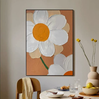 纯手绘油画花卉客厅餐厅装饰画石英砂立体肌理画卧室床头挂画成品