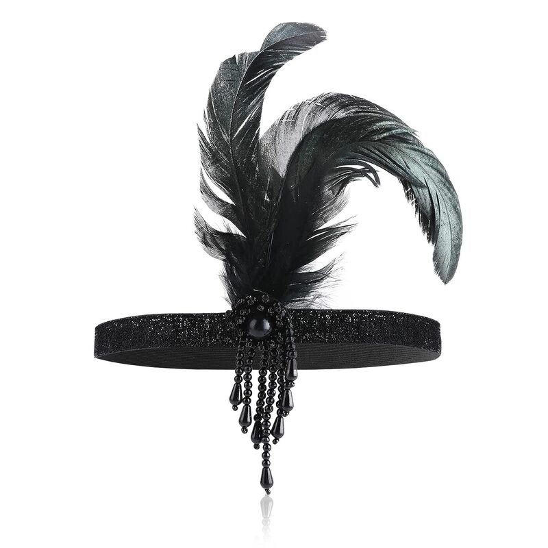1920S Gatsby Masquerade Black Feather Headpiece Women's Halloween Bachelor Party Headband Retro Style
