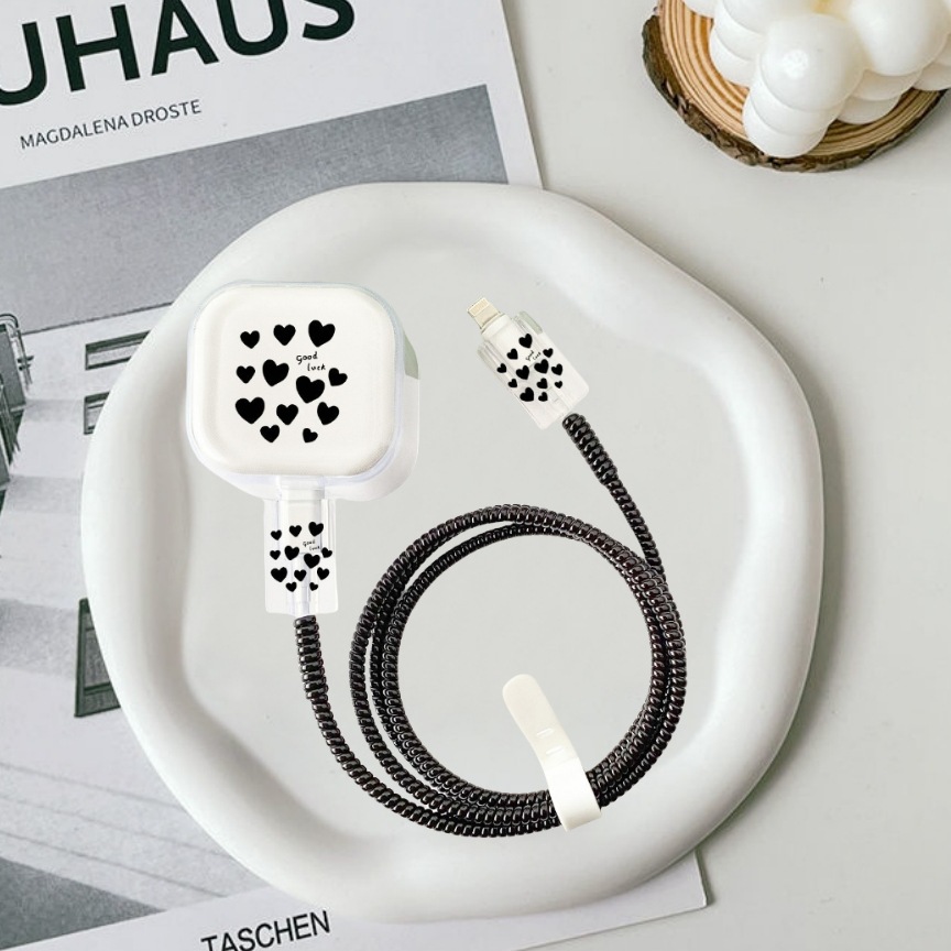 라운드 블랙 러브 [5종세트-큰머리1-작은머리2-보호로프1-스트랩1]