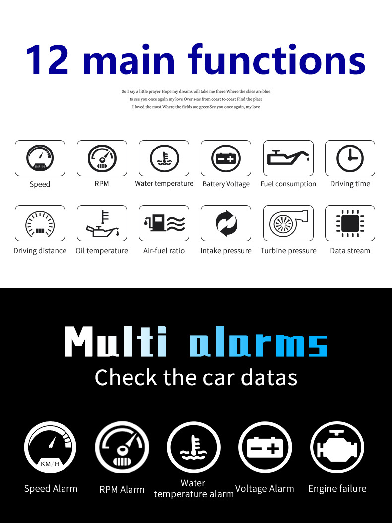 HUD Head-Up Display P10 Car LCD Speedometer Turbo Pressure OBD2 Multifunctional HUD Instrument