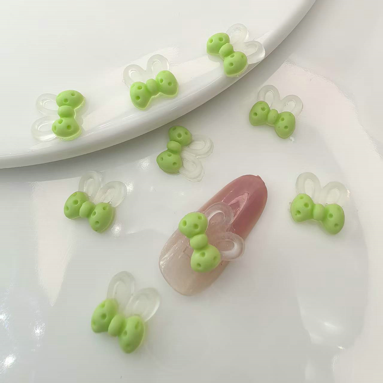 透明夜光光变蝴蝶结兔耳朵美甲饰品批发发夹配饰材料贴片0013