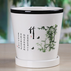 白色陶瓷花盆特大创意室内简约个性带托盘绿萝家用阳台吊兰D&