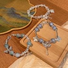 新款冰透感爆花琉璃串珠蝴蝶手链女时尚百搭手串小众森系轻奢手饰