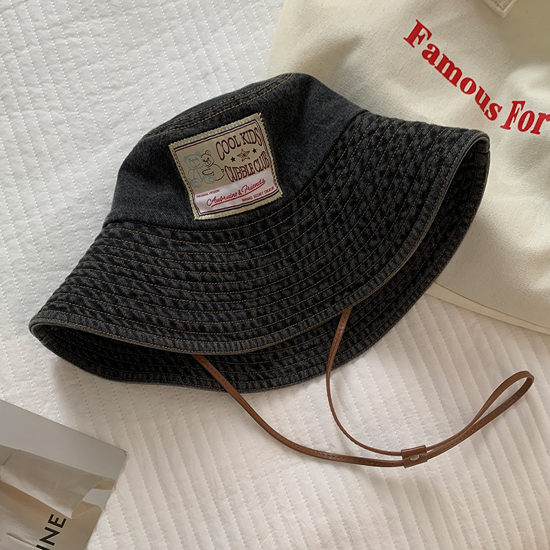 Cappello da pescatore a tesa larga in denim con etichetta quadrata in stile giapponese per donna, stile retrò lavato, vintage, autunno inverno_voghion.com