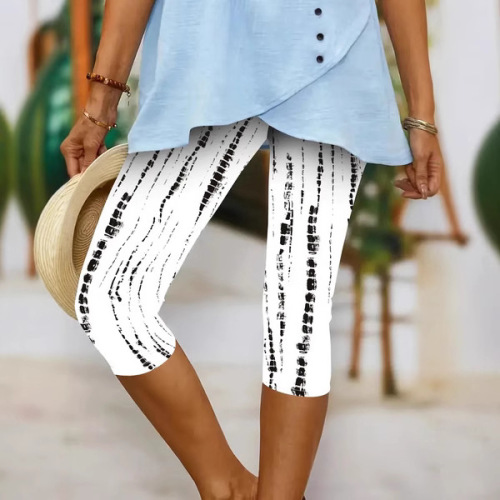 Independent station Western and European summer 3D printed seaside series seven-inch leggings
