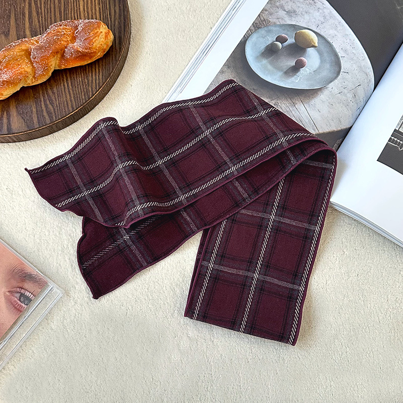 Pañuelo de seda largo, bufanda delgada y estrecha a cuadros retro de alta calidad, bufanda versátil, pañuelo en la cabeza, cinturón decorativo para el cabello