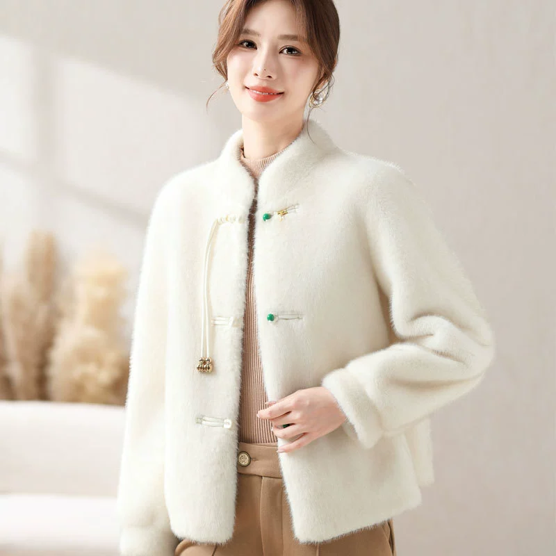 2024 осень и зима новый стиль мама с норковым плюшевым пальто женский темперамент мода леди новый национальный стиль топ дикий кардиган