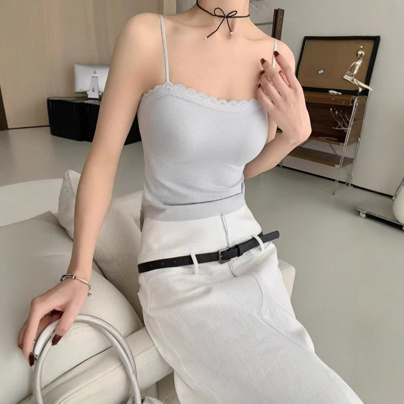 Miu-Style Daughter Outfits Korean Hot Girl Seamless Lace Strapless Bandeau Beautiful Back Strap Padded Camisole Lingerie