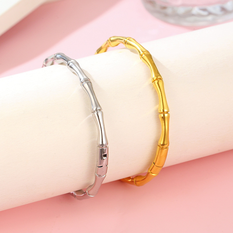 Factory direct sale simple titanium steel bamboo bracelet retro Joker beads bracelet women's fashion niche jewelry batch Factory direct sale simple titanium steel bamboo bracelet retro Joker beads bracelet women's fashion niche jewelry batch