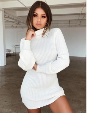European and American Hot-Selling Amazon Cross-Border Women's Dress: Sexy High-Neck Slim-Fit Long-Sleeve Dress (Size 7)