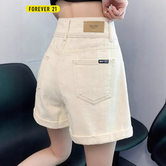 女性用ホワイトデニムショートパンツ2025年夏トレンディで多用途な新しいルーズハイウエストAラインホットパンツ小柄な人向け
