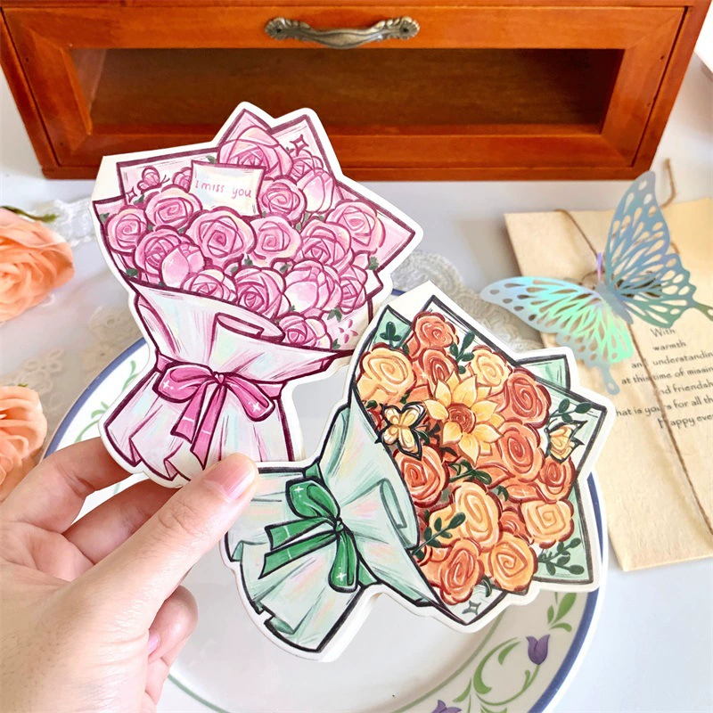 Foldable cards, three dimensional high quality retro postcard, 3D, bouquet, for beloved, Birthday gift