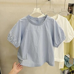 甘い気質の女性のための耳介襟半袖シャツ 2025 夏新作ルーズスリムプルオーバートップカジュアル薄手シャツ