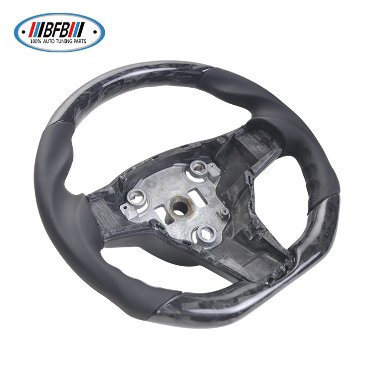 100% Real Carbon Fiber Black Steering Wheel with Black Stitching - For Tesla Model 3 Y