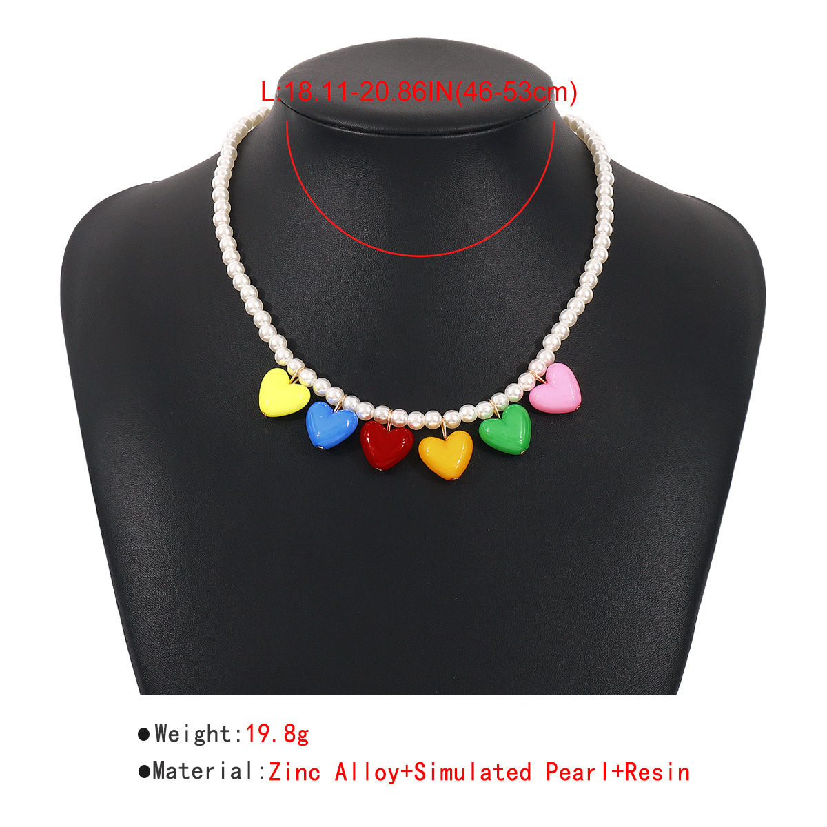 20g Weight Cute Heart Shape Imitation Pearl Alloy Resin Beaded Chain Beaded Necklaces Wholesale