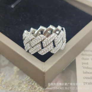 Cross-Border European and American 925 Silver Hip-Hop Style Double-Row Moissanite Cuban Closed Ring for Men and Women