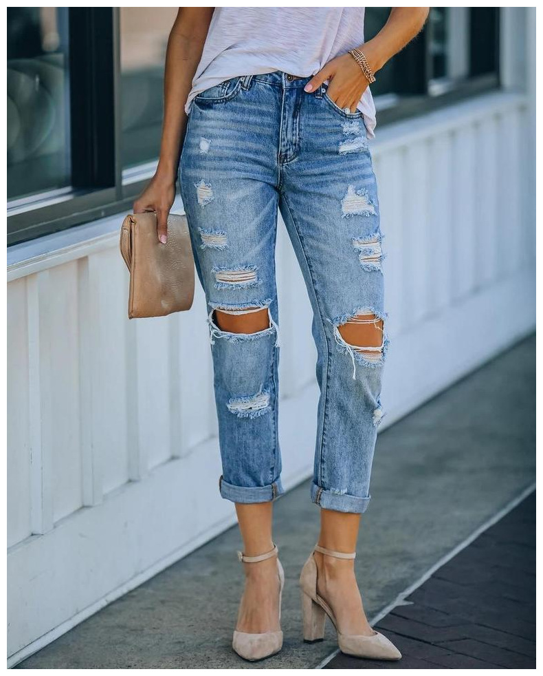 Washed Water Ripped Straight Leg Jeans NSJRM72194