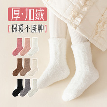 包邮3双装珊瑚绒加厚保暖儿童袜子2025冬季新品纯色糖果色中筒袜