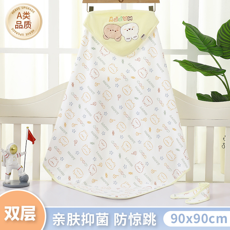 Newborn Swaddle Blanket with Happy Bear and Rabbit Design, Pure Cotton Double-Sided Fabric, Double-Layered Baby Blanket for Outings, Baby Quilt, Swaddle