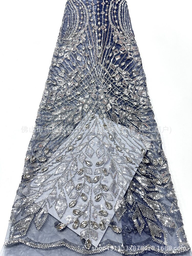 Geométrico diamante ojo de caballo tela de malla de diamante mano clavado cuentas esquinilla pecho de cola de pez vestido de boda tela de noche