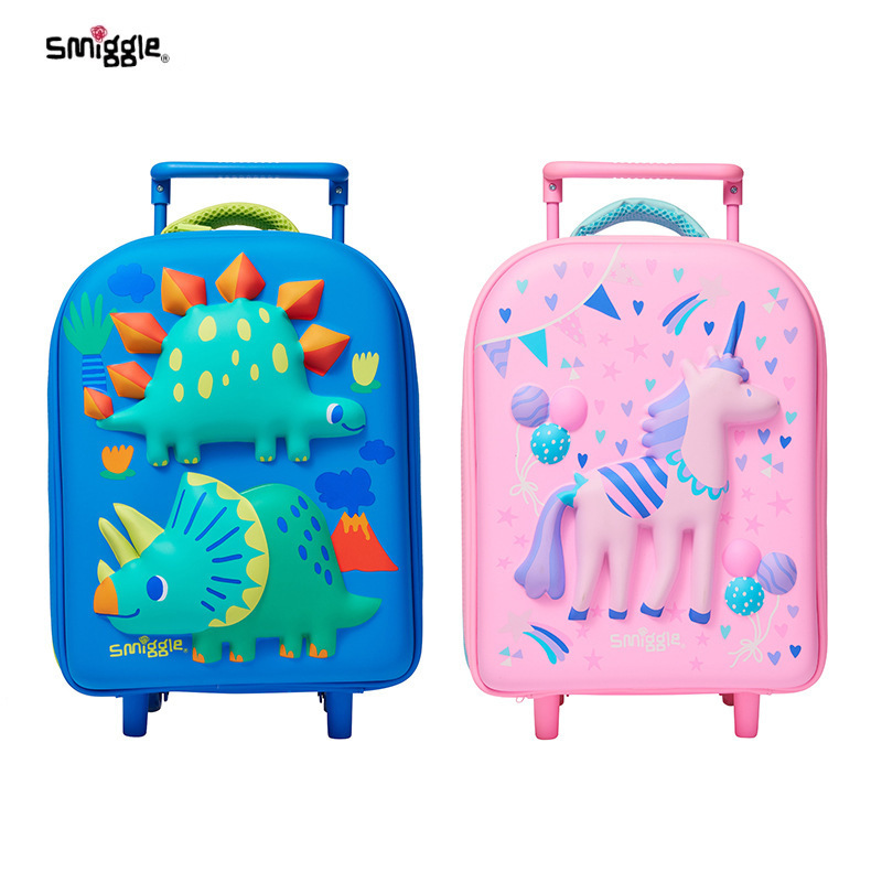 Australian Smiggle Trolley Suitcase for Kindergarten Kids, Portable Cartoon Wheeled Luggage Bag with Zipper