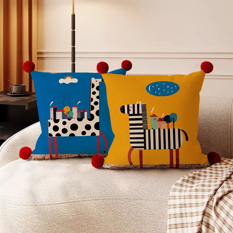 Nordic cute bird flannel double-sided pillow sofa decorative cushion cover living room home waist pillow bedside large backrest