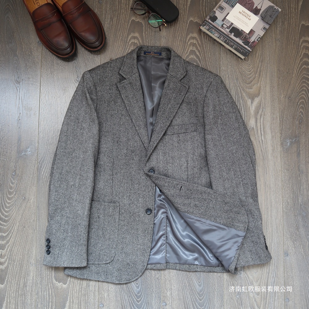Autumn and Winter Wool Tweed Herringbone Pattern Plus-Size Suit Classic Casual Men's Suit Jacket